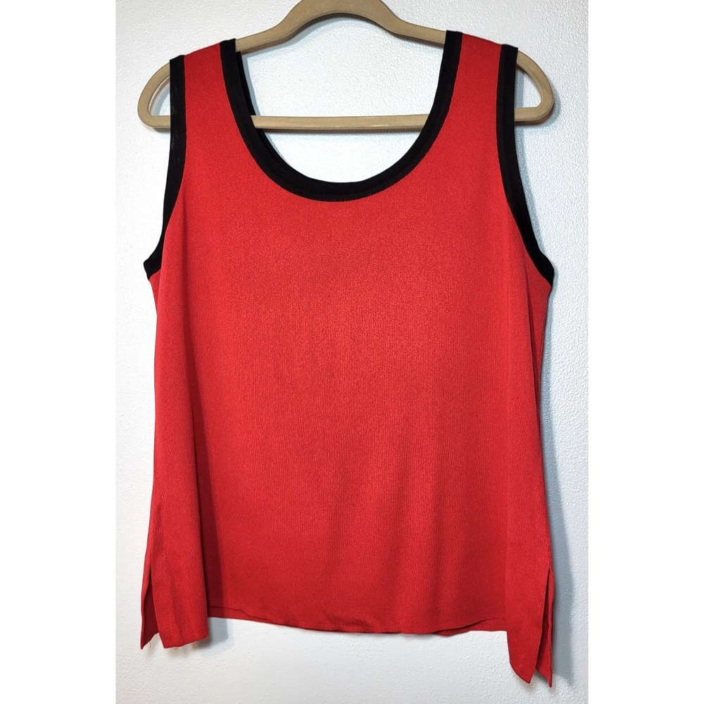 Misook Red Tank Top Black Trim Stretch Side‎ Slits Size 8 Classic Business